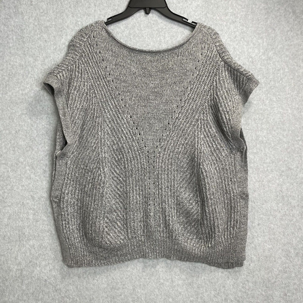 Halston Heritage Gray Wool Poncho Sweater Small Snap Sides Ribbed Pullover Mens